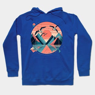 Geometrical sunset with seagulls Hoodie